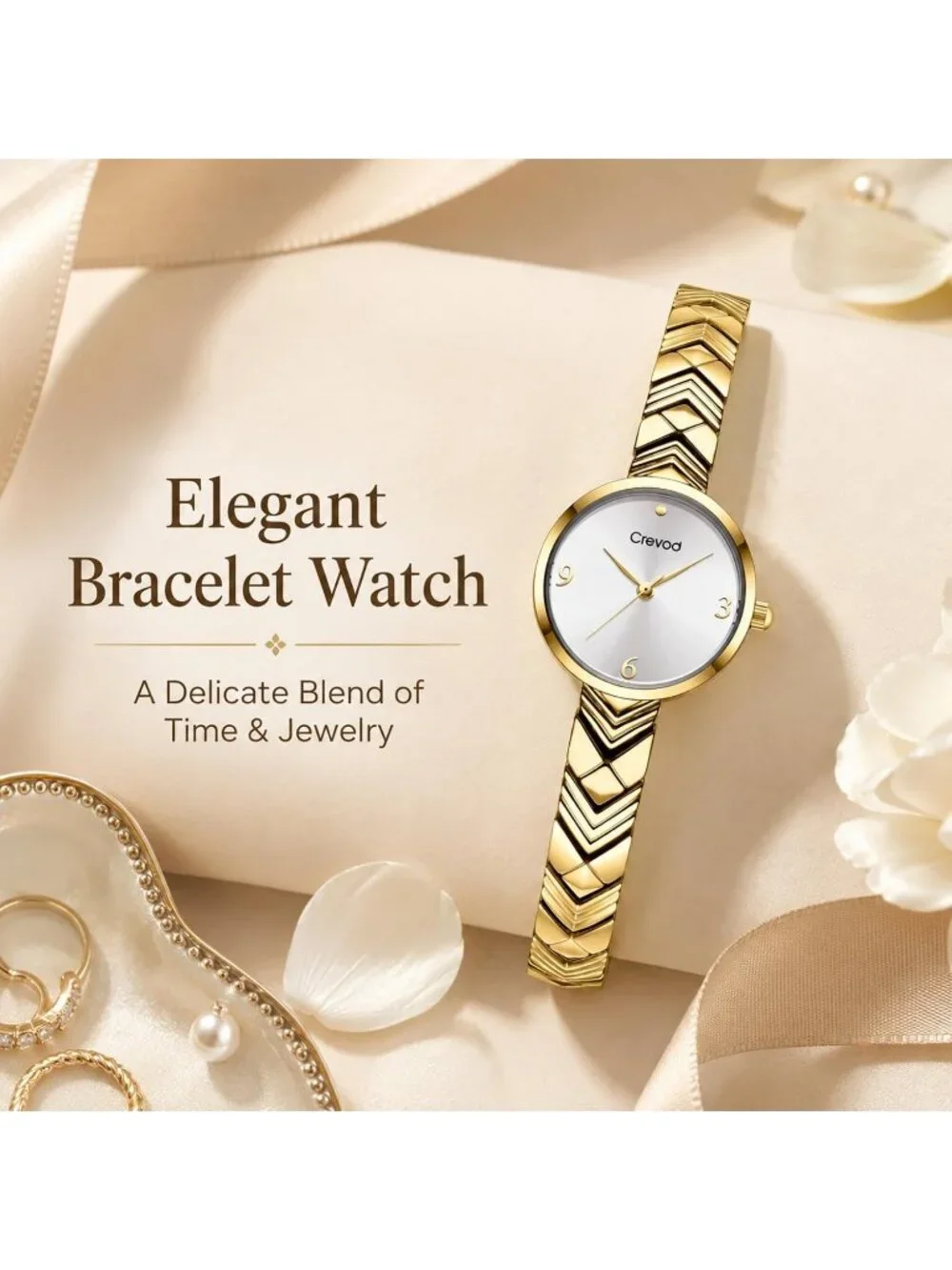 Women's Gold White Round Case Minimalist Luxury Quartz Ladies Dress Wrist Watch